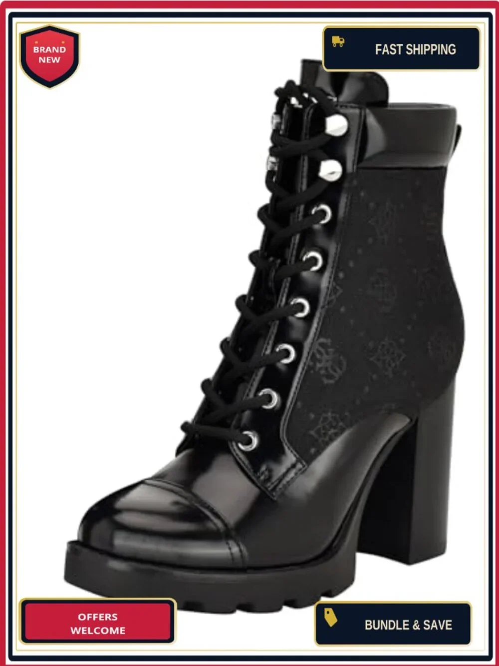 Women's Lace-Up Combat Ankle Bootie with Block Heel